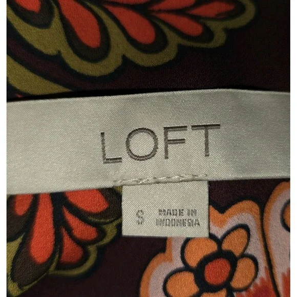 LOFT Floral Print Ruffle Blouse Womens Small Top Long Sleeve Round Neck Boho - Picture 2 of 10